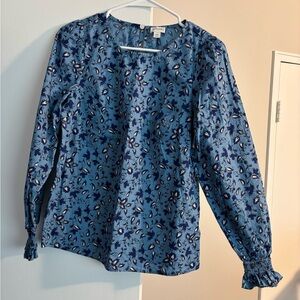 J. Crew Womens Blue Floral Long-Sleeve Blouse ruffle cuff xs